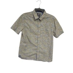Stitches & Rivets Mens Small Paisley Short Sleeve Button Down Shirt Blue Yellow
